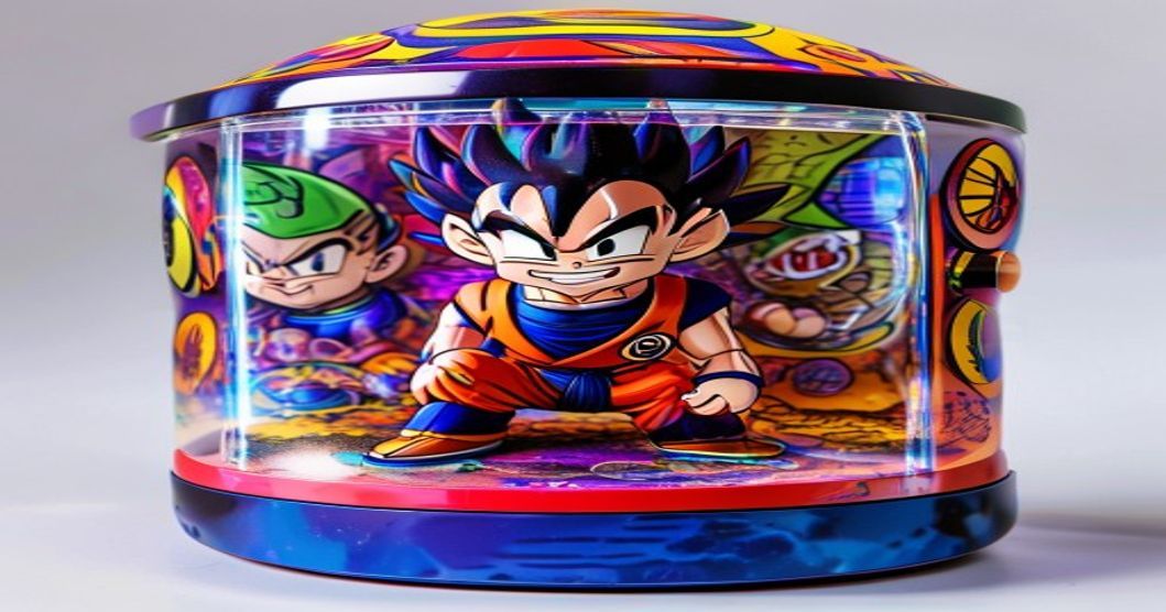 Vintage and modern Dragon Ball gashapon figures side by side showing 30 years of Bandai production history