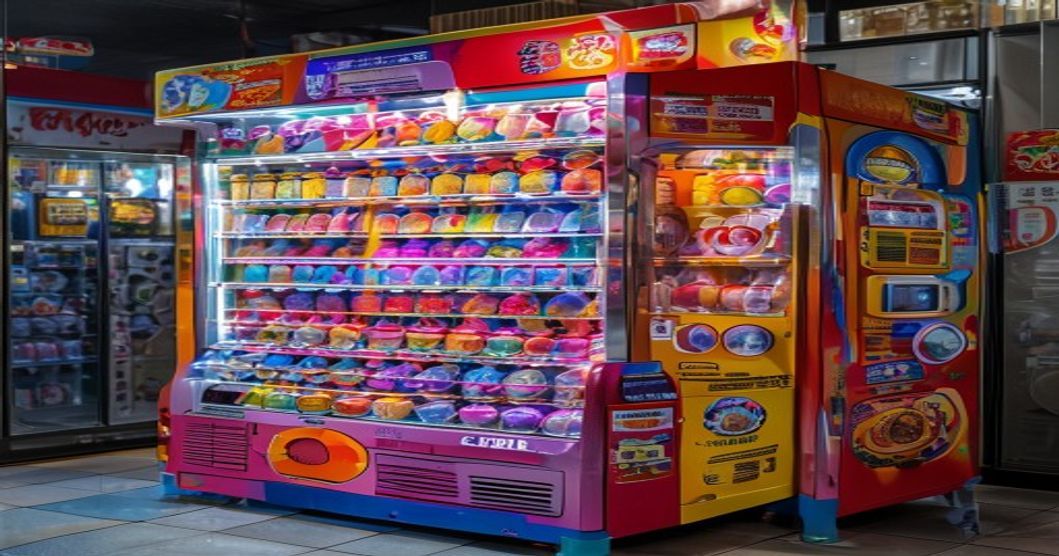 Gashapon capsule toy machine in a Japanese culture shop in Spain with Bandai figures on display