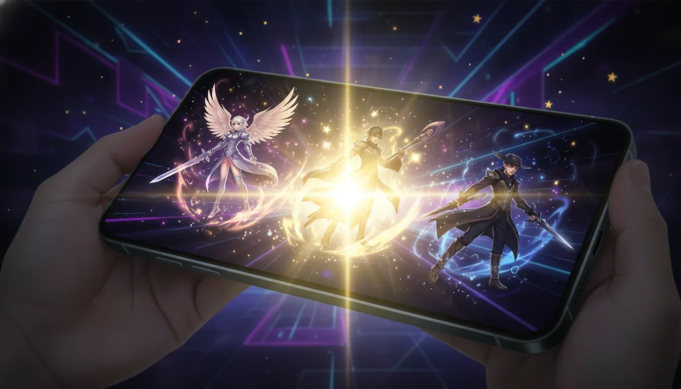 Gacha game pull animation on smartphone screen