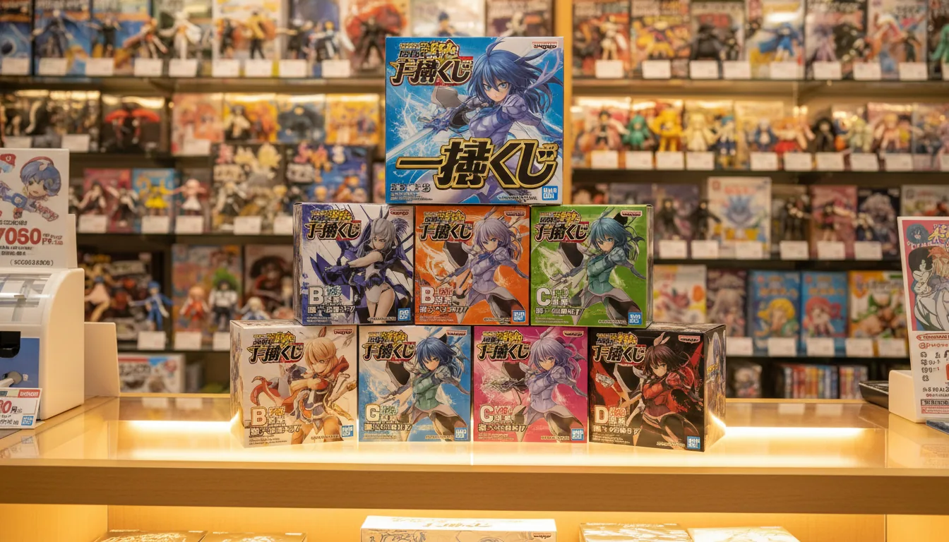 Ichiban Kuji prize boxes in a Japanese hobby shop