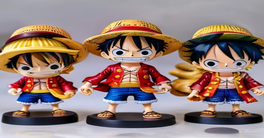 One Piece gashapon figures including Gear 5 Luffy, Zoro with Enma, and Nami from Bandai DX Grandline series